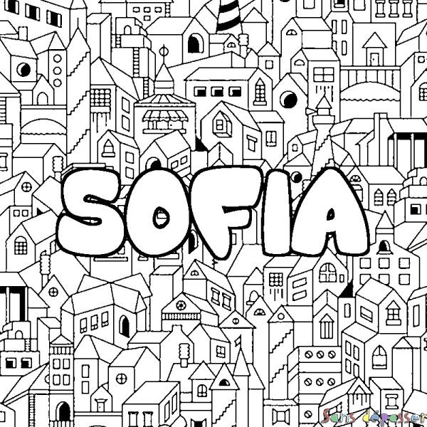 Coloriage prénom SOFIA - d&eacute;cor Ville