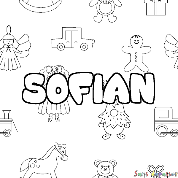 Coloriage pr&eacute;nom SOFIAN - d&eacute;cor Jouets