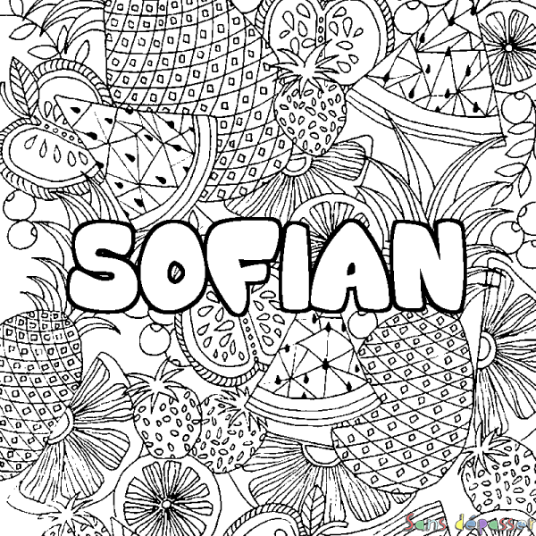 Coloriage prénom SOFIAN - d&eacute;cor Mandala fruits