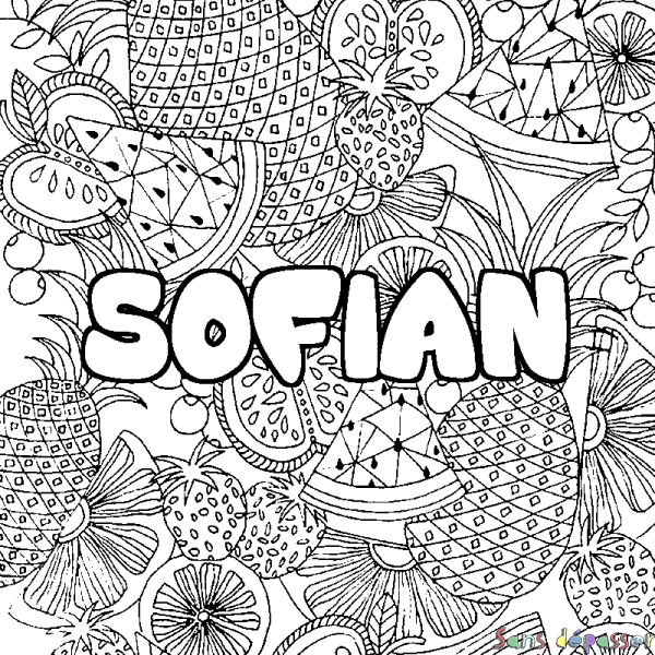 Coloriage pr&eacute;nom SOFIAN - d&eacute;cor Mandala fruits