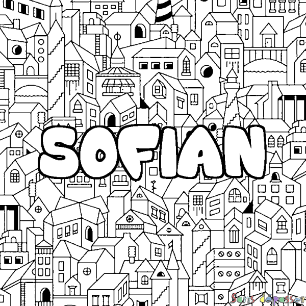 Coloriage pr&eacute;nom SOFIAN - d&eacute;cor Ville