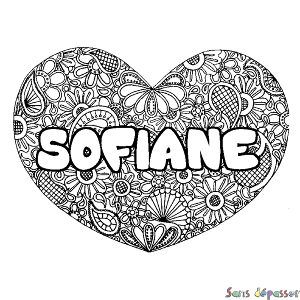 Coloriage pr&eacute;nom SOFIANE - d&eacute;cor Mandala coeur