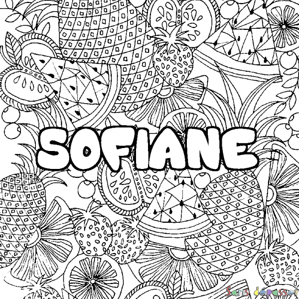 Coloriage pr&eacute;nom SOFIANE - d&eacute;cor Mandala fruits