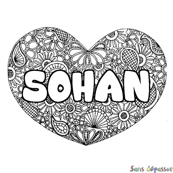 Coloriage prénom SOHAN - d&eacute;cor Mandala coeur