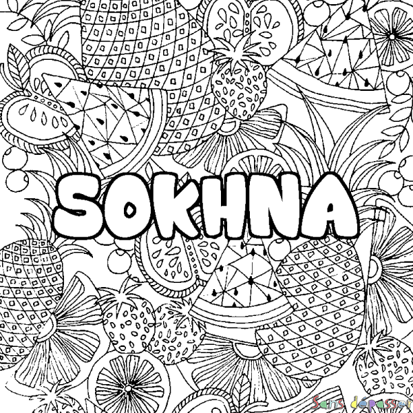 Coloriage prénom SOKHNA - d&eacute;cor Mandala fruits