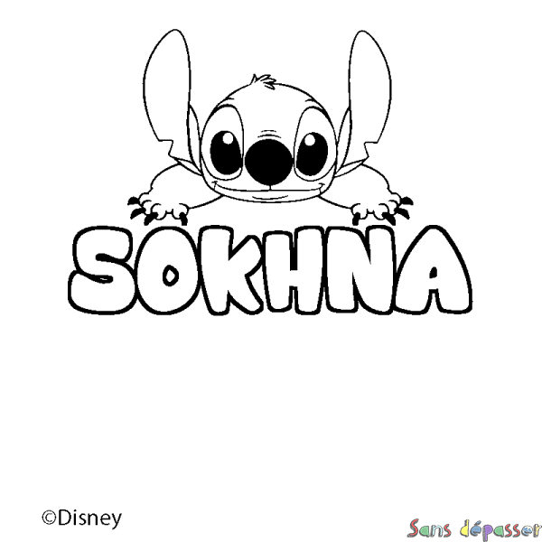 Coloriage pr&eacute;nom SOKHNA - d&eacute;cor Stitch