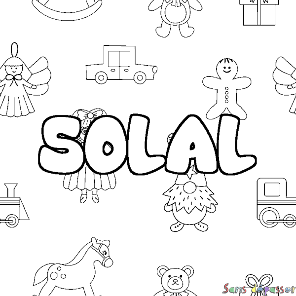 Coloriage pr&eacute;nom SOLAL - d&eacute;cor Jouets