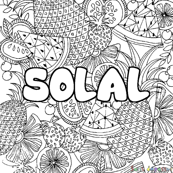 Coloriage pr&eacute;nom SOLAL - d&eacute;cor Mandala fruits