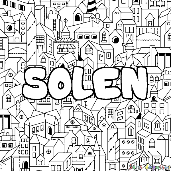 Coloriage prénom SOLEN - d&eacute;cor Ville