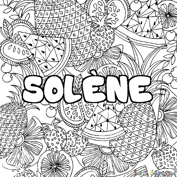 Coloriage pr&eacute;nom SOL&Egrave;NE - d&eacute;cor Mandala fruits