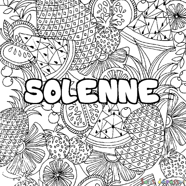 Coloriage pr&eacute;nom SOLENNE - d&eacute;cor Mandala fruits
