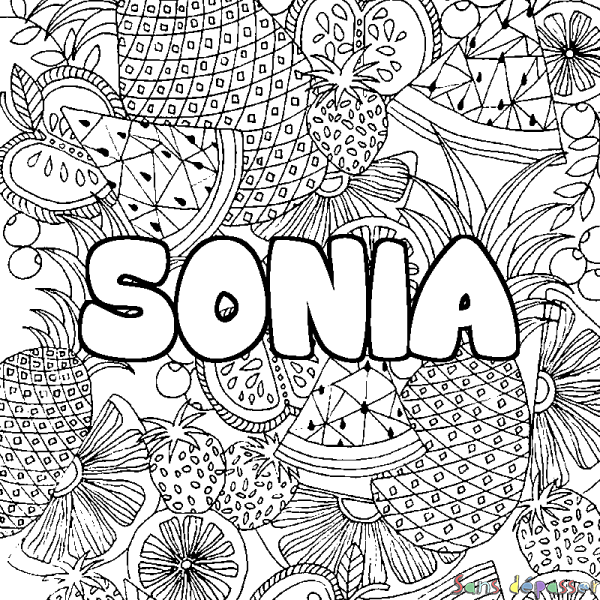 Coloriage prénom SONIA - d&eacute;cor Mandala fruits