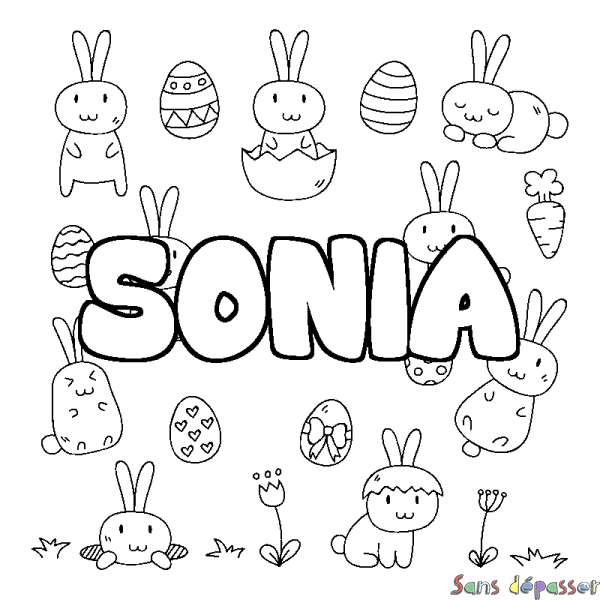 Coloriage pr&eacute;nom SONIA - d&eacute;cor Paques