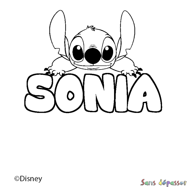 Coloriage pr&eacute;nom SONIA - d&eacute;cor Stitch