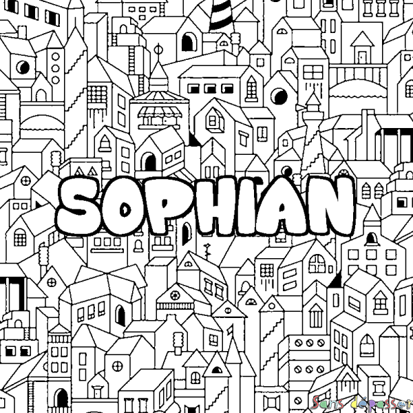 Coloriage pr&eacute;nom SOPHIAN - d&eacute;cor Ville