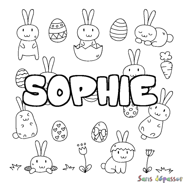 Coloriage pr&eacute;nom SOPHIE - d&eacute;cor Paques
