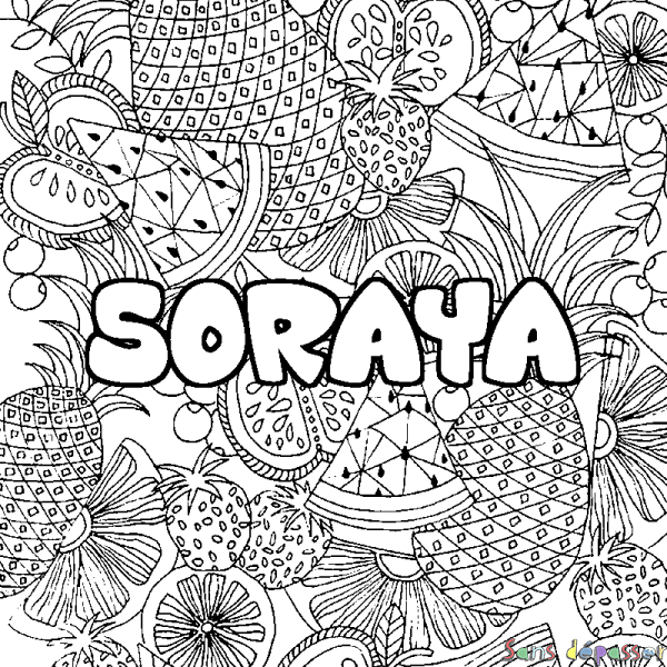 Coloriage prénom SORAYA - d&eacute;cor Mandala fruits