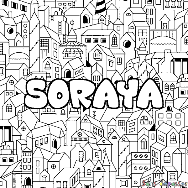 Coloriage prénom SORAYA - d&eacute;cor Ville