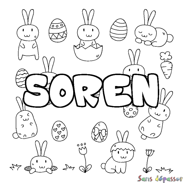 Coloriage pr&eacute;nom SOREN - d&eacute;cor Paques