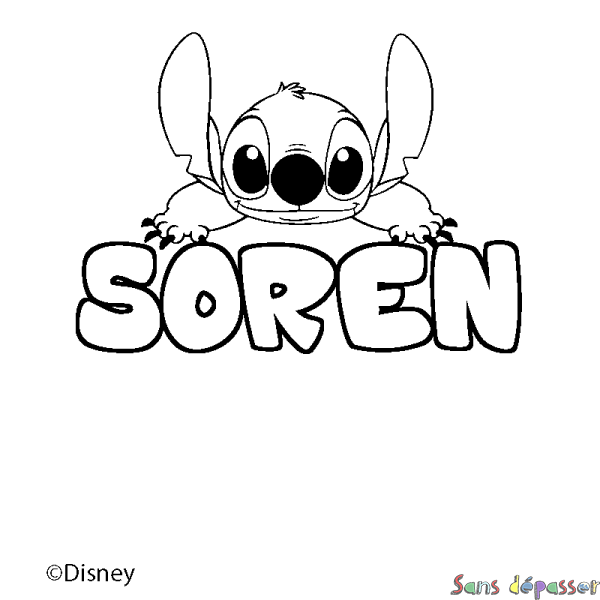 Coloriage pr&eacute;nom SOREN - d&eacute;cor Stitch