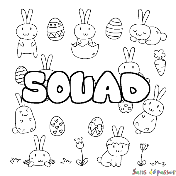 Coloriage pr&eacute;nom SOUAD - d&eacute;cor Paques