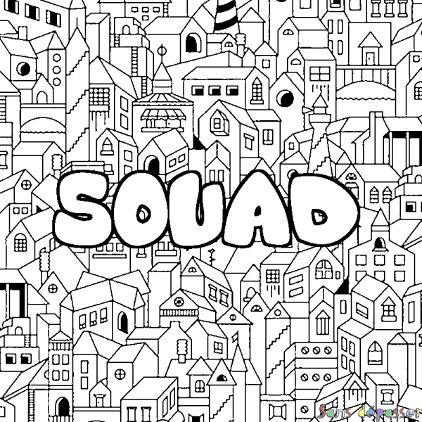 Coloriage pr&eacute;nom SOUAD - d&eacute;cor Ville