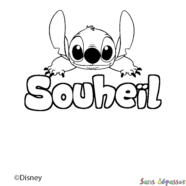 Coloriage pr&eacute;nom Souhe&iuml;l - d&eacute;cor Stitch