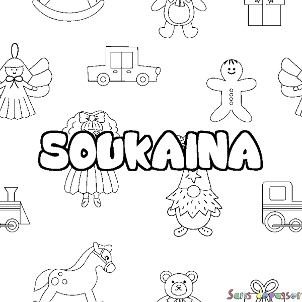Coloriage pr&eacute;nom SOUKAINA - d&eacute;cor Jouets