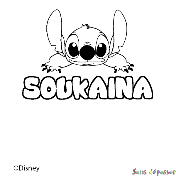 Coloriage pr&eacute;nom SOUKAINA - d&eacute;cor Stitch
