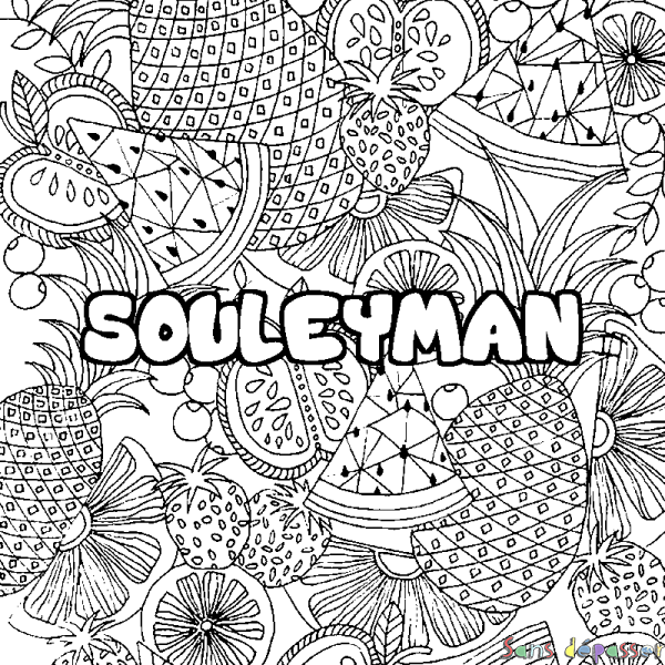 Coloriage pr&eacute;nom SOULEYMAN - d&eacute;cor Mandala fruits