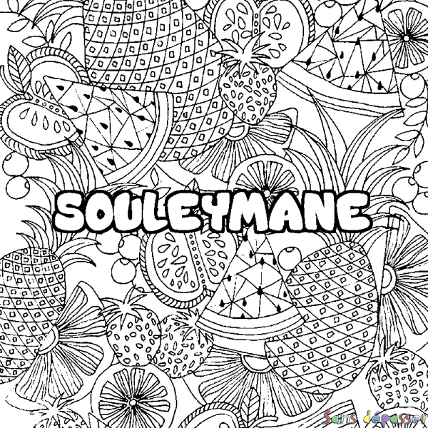Coloriage pr&eacute;nom SOULEYMANE - d&eacute;cor Mandala fruits