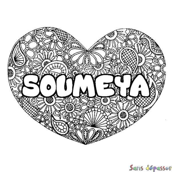 Coloriage prénom SOUMEYA - d&eacute;cor Mandala coeur