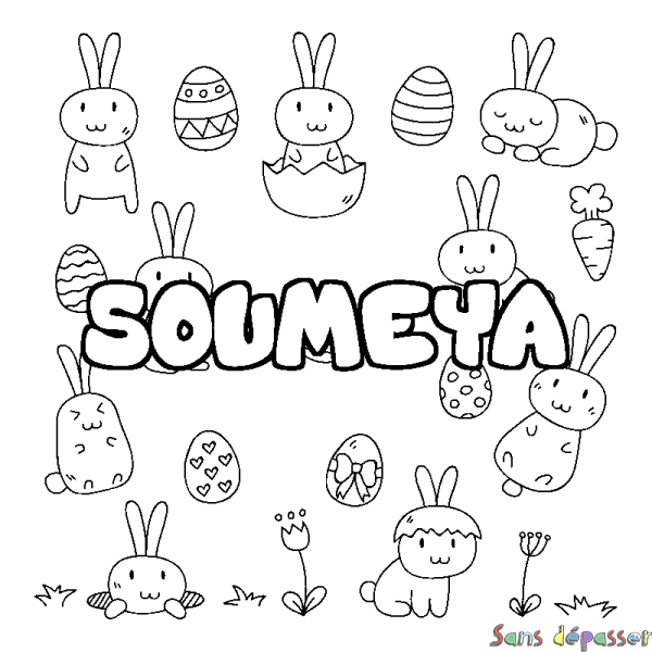 Coloriage pr&eacute;nom SOUMEYA - d&eacute;cor Paques