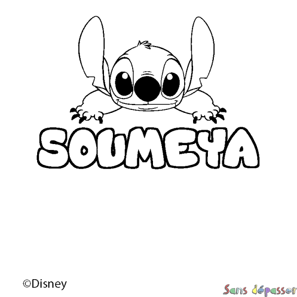 Coloriage pr&eacute;nom SOUMEYA - d&eacute;cor Stitch