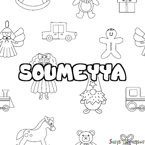 Coloriage pr&eacute;nom SOUMEYYA - d&eacute;cor Jouets