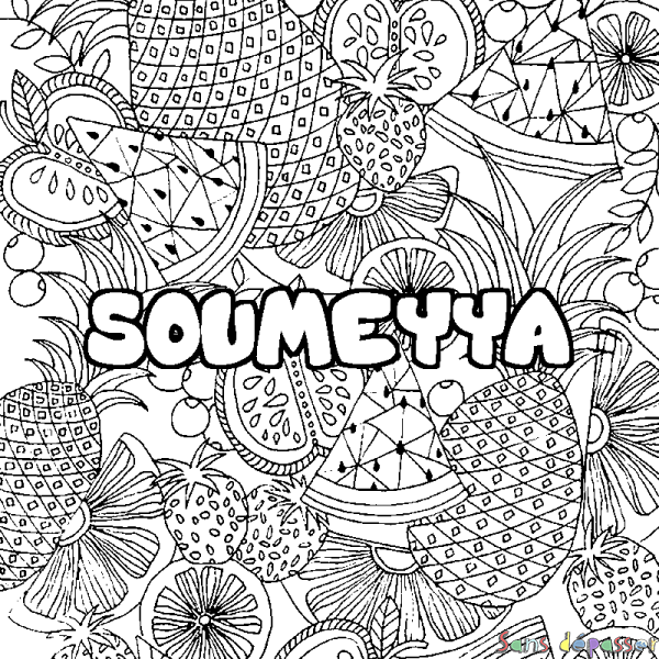 Coloriage pr&eacute;nom SOUMEYYA - d&eacute;cor Mandala fruits