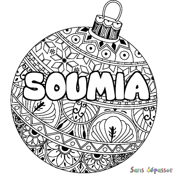 Coloriage prénom SOUMIA - d&eacute;cor Boule de No&euml;l