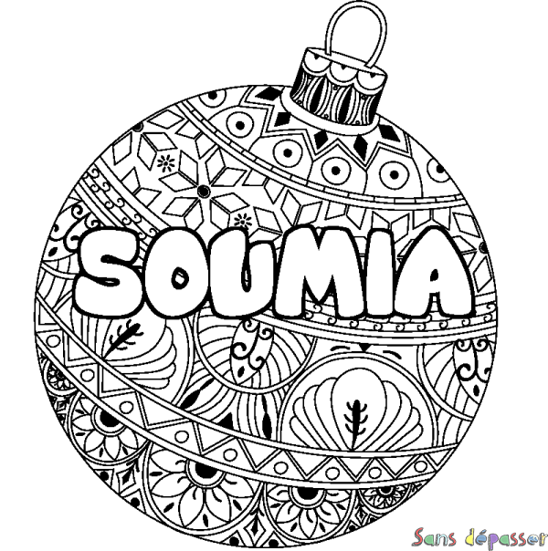 Coloriage pr&eacute;nom SOUMIA - d&eacute;cor Boule de No&euml;l