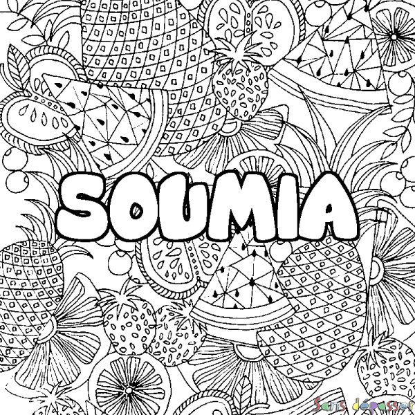 Coloriage prénom SOUMIA - d&eacute;cor Mandala fruits
