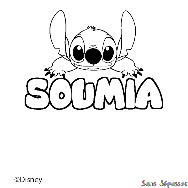 Coloriage pr&eacute;nom SOUMIA - d&eacute;cor Stitch