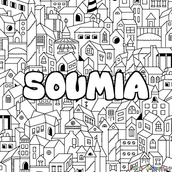 Coloriage prénom SOUMIA - d&eacute;cor Ville