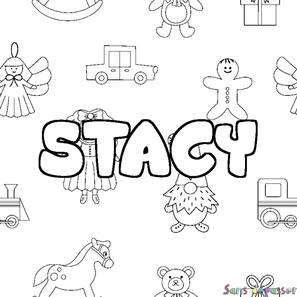 Coloriage pr&eacute;nom STACY - d&eacute;cor Jouets