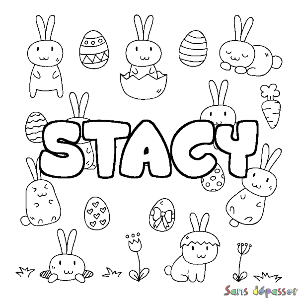Coloriage pr&eacute;nom STACY - d&eacute;cor Paques