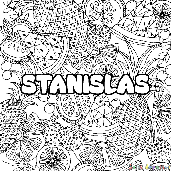 Coloriage prénom STANISLAS - d&eacute;cor Mandala fruits