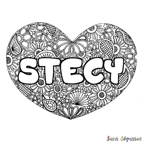 Coloriage pr&eacute;nom STECY - d&eacute;cor Mandala coeur