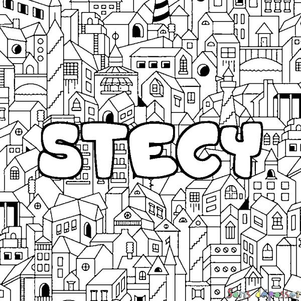 Coloriage pr&eacute;nom STECY - d&eacute;cor Ville