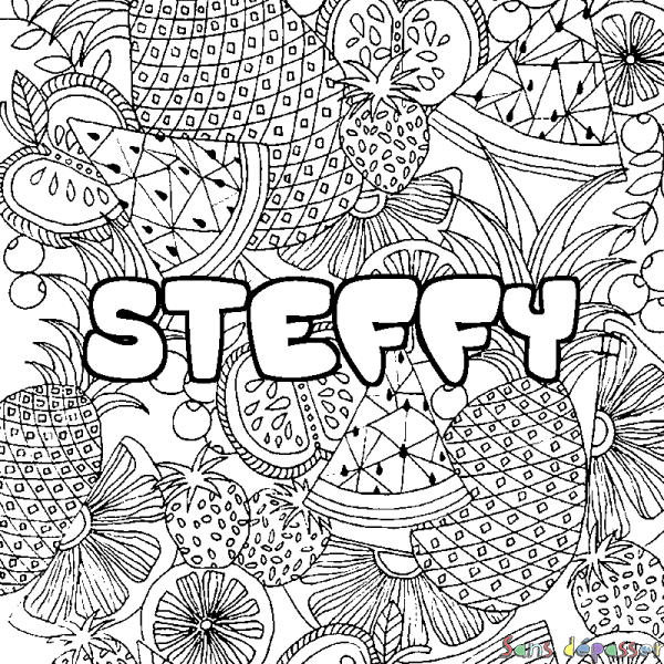 Coloriage pr&eacute;nom STEFFY - d&eacute;cor Mandala fruits