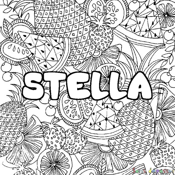 Coloriage prénom STELLA - d&eacute;cor Mandala fruits