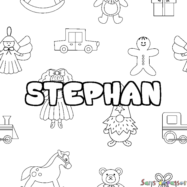 Coloriage pr&eacute;nom STEPHAN - d&eacute;cor Jouets