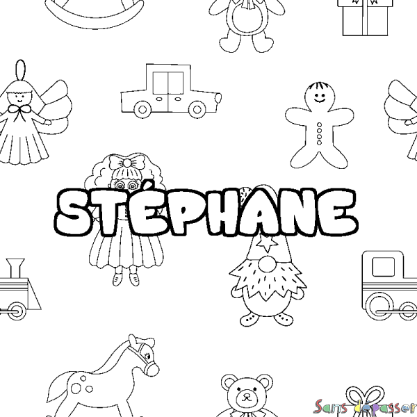 Coloriage pr&eacute;nom ST&Eacute;PHANE - d&eacute;cor Jouets